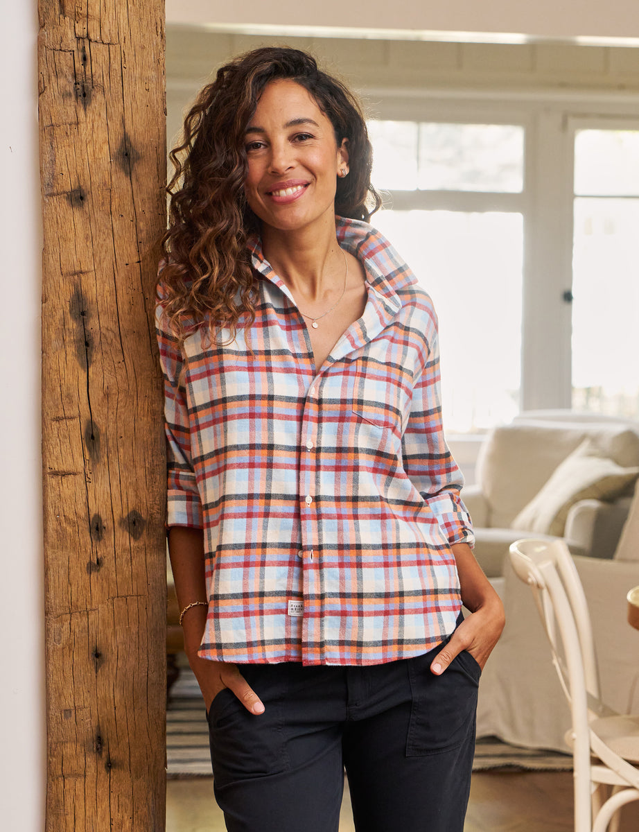 Frank & Eileen Barry 2024 Plaid Buffalo Check Button Up Shirt Red Blue Small