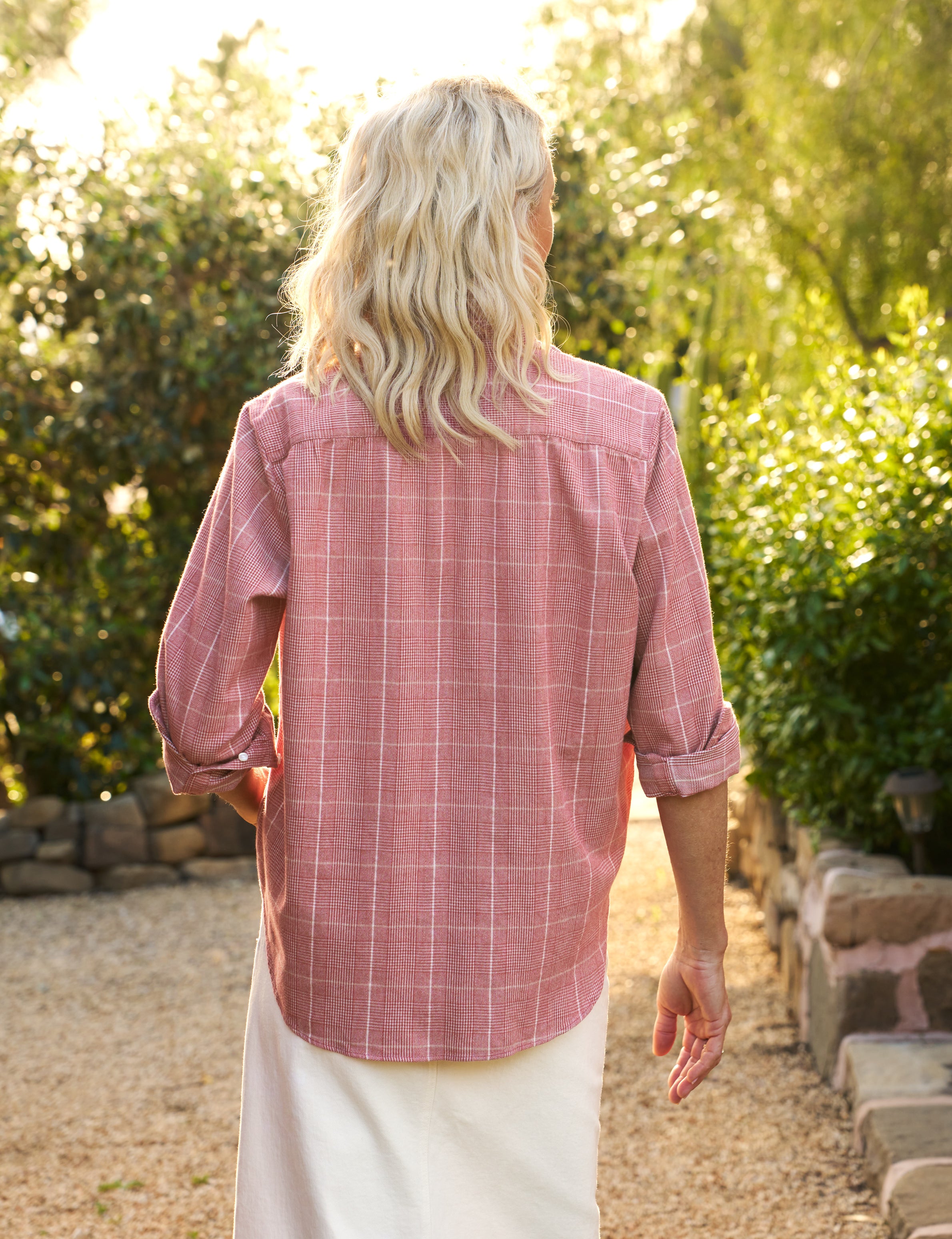 TOP SHIRT Flannel Plaid Linen Blue Red Green M by Frank 2024 & Eileen