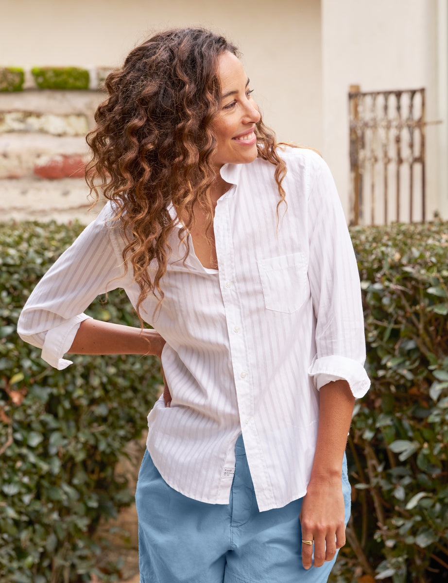 Barry, Tailored Button-Up Shirt, White Stripe | Frank & Eileen