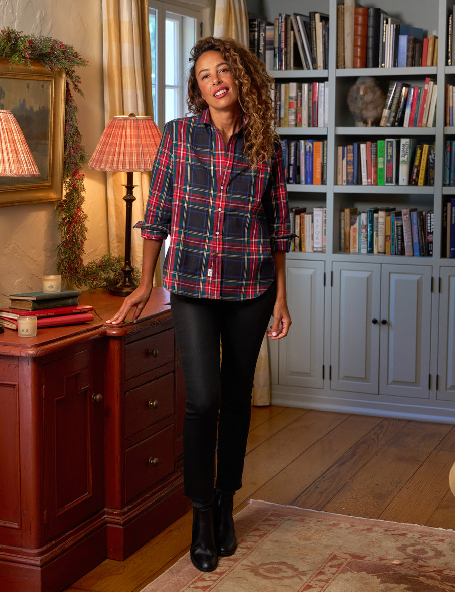 EILEEN Black and Red with Green Plaid, Italian Flannel