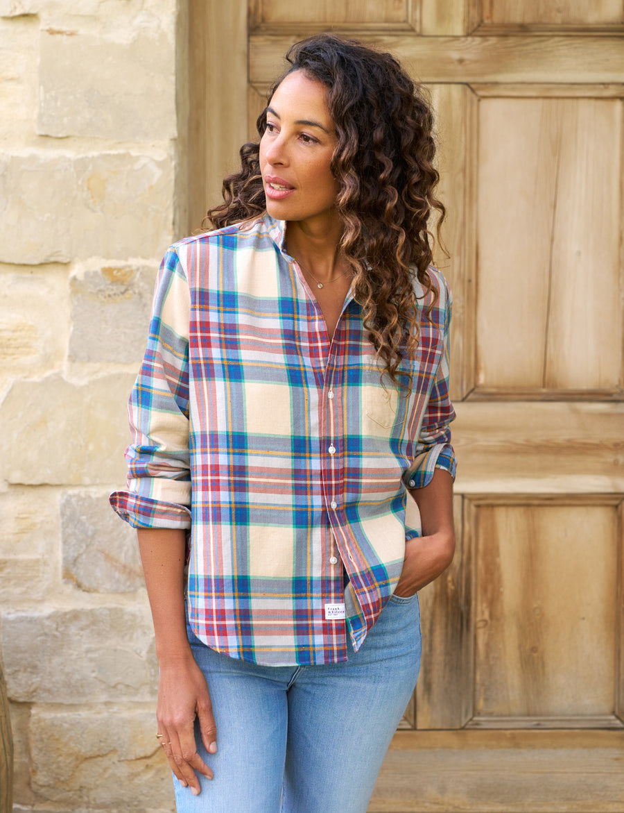 EILEEN Tan and Red with Blue Plaid, Flannel