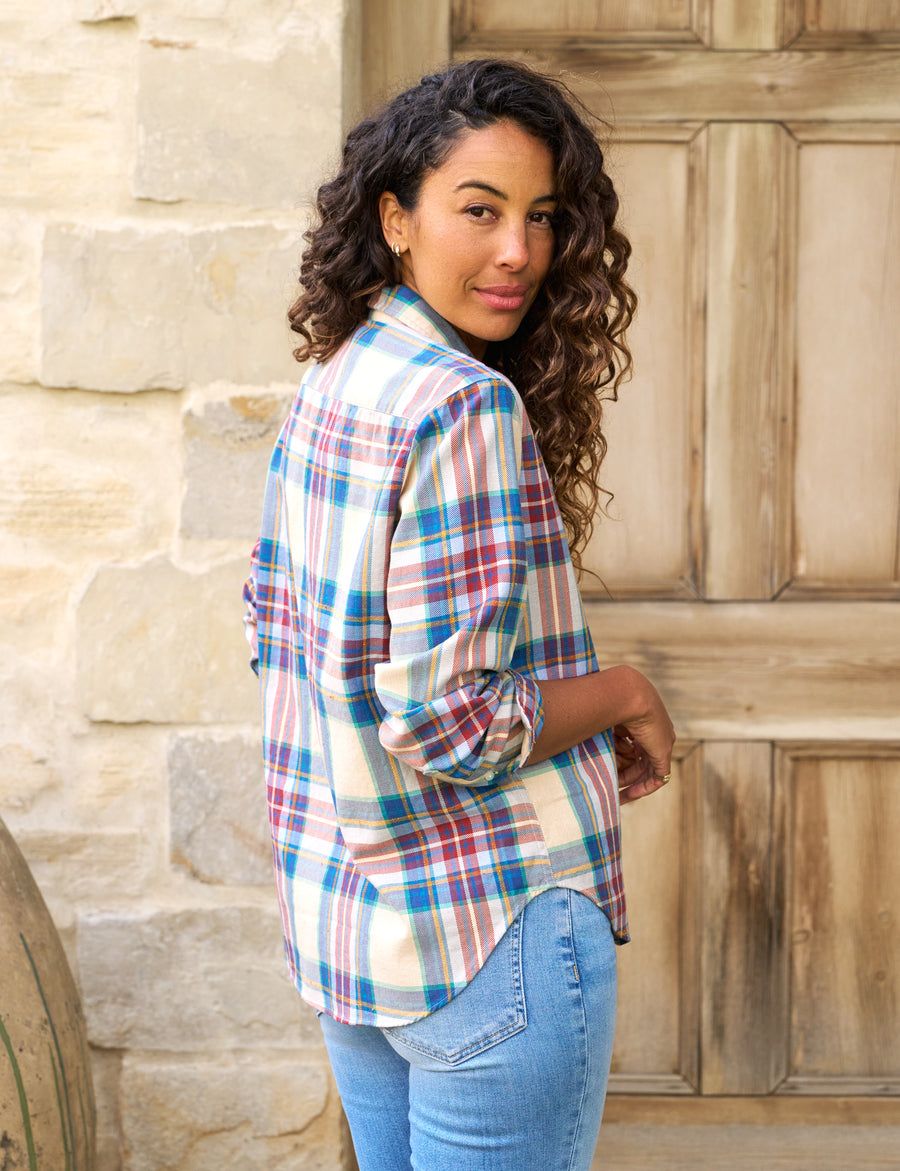 EILEEN Tan and Red with Blue Plaid, Flannel