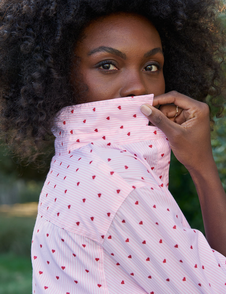 EILEEN Pink Stripe with Red Hearts, Italian Cotton