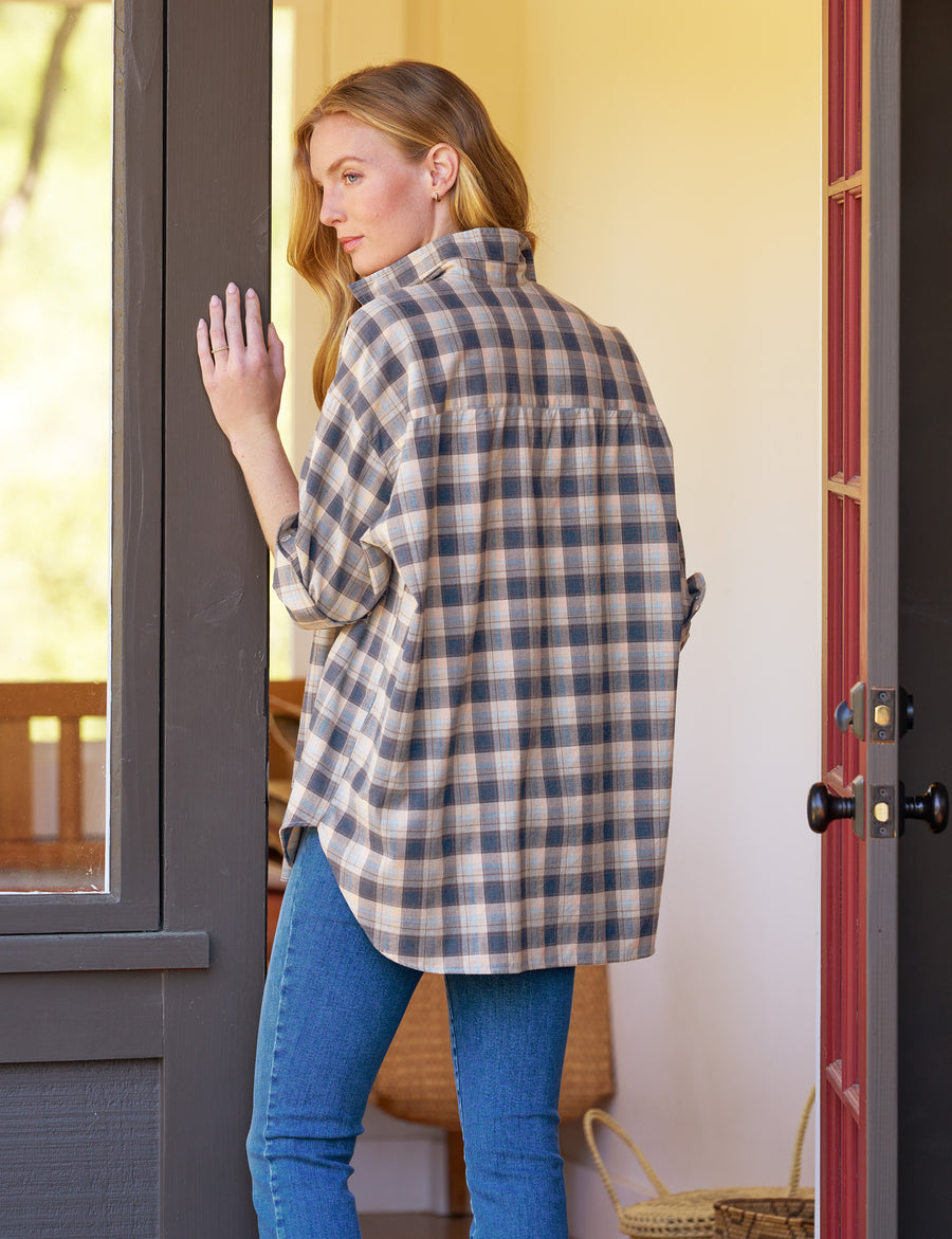 SHIRLEY Heather Blue and Brown Plaid, Italian Flannel