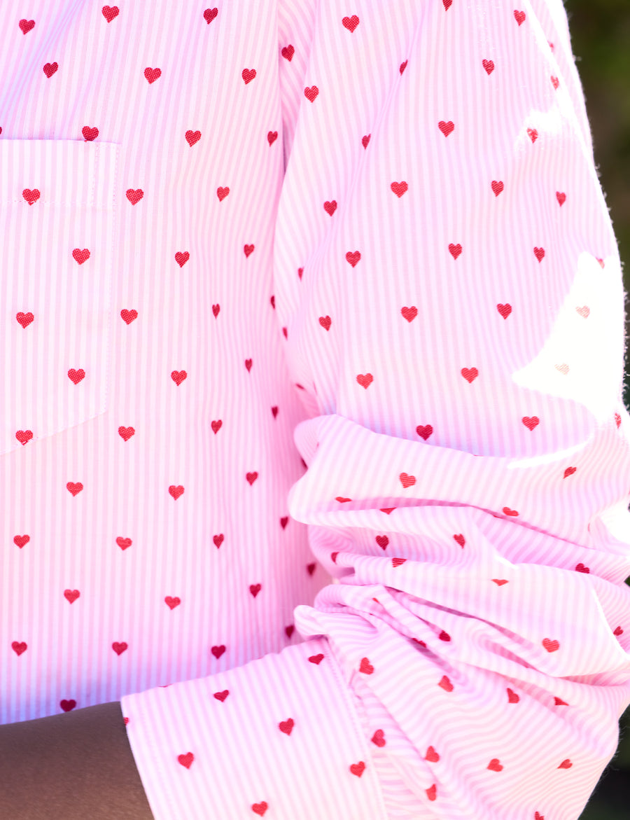 EILEEN Pink Stripe with Red Hearts, Italian Cotton