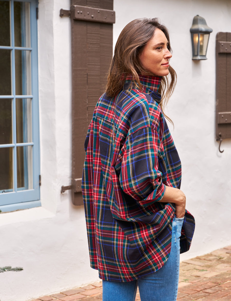 MACKENZIE Black and Red with Green Plaid, Italian Flannel