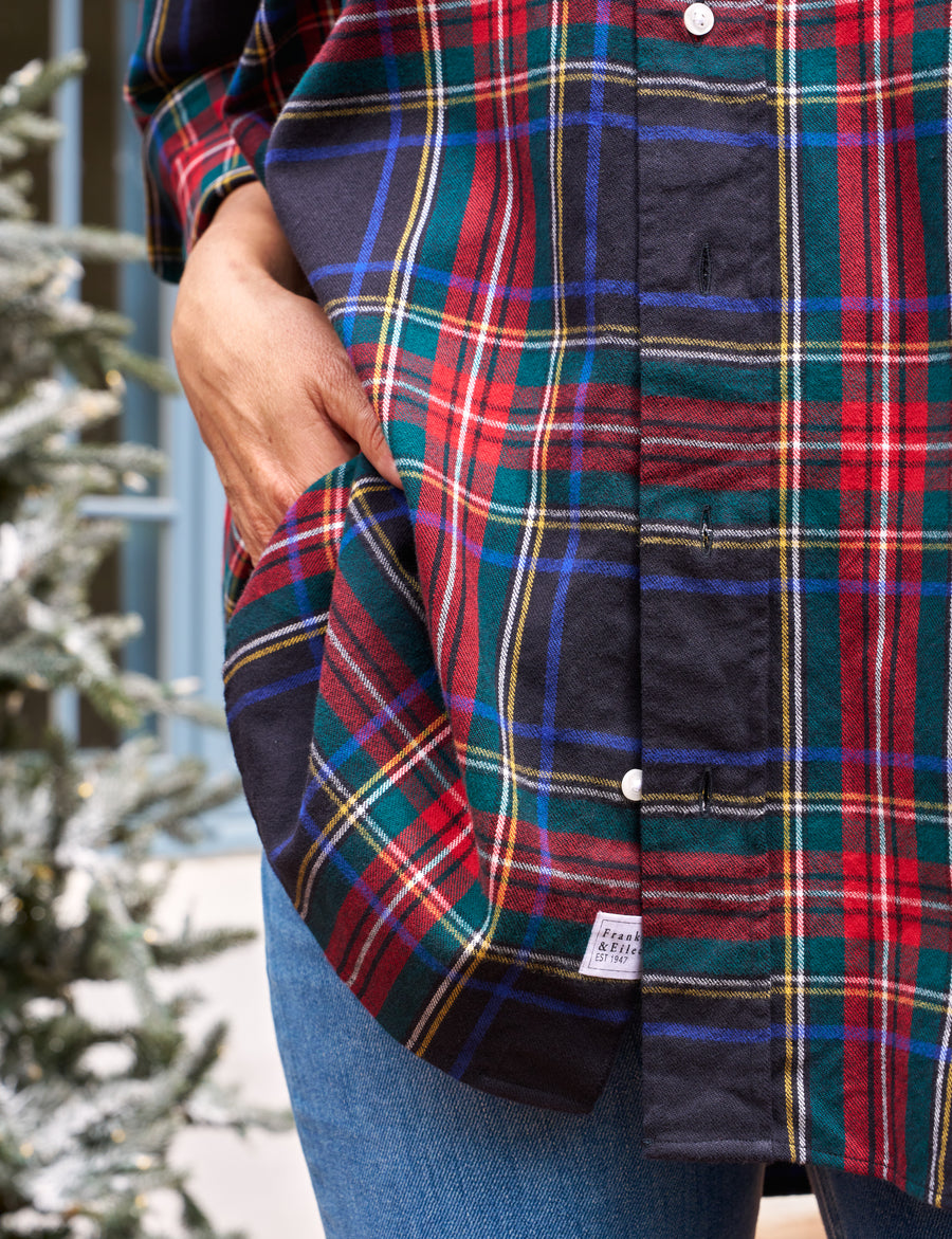 MACKENZIE Black and Red with Green Plaid, Italian Flannel