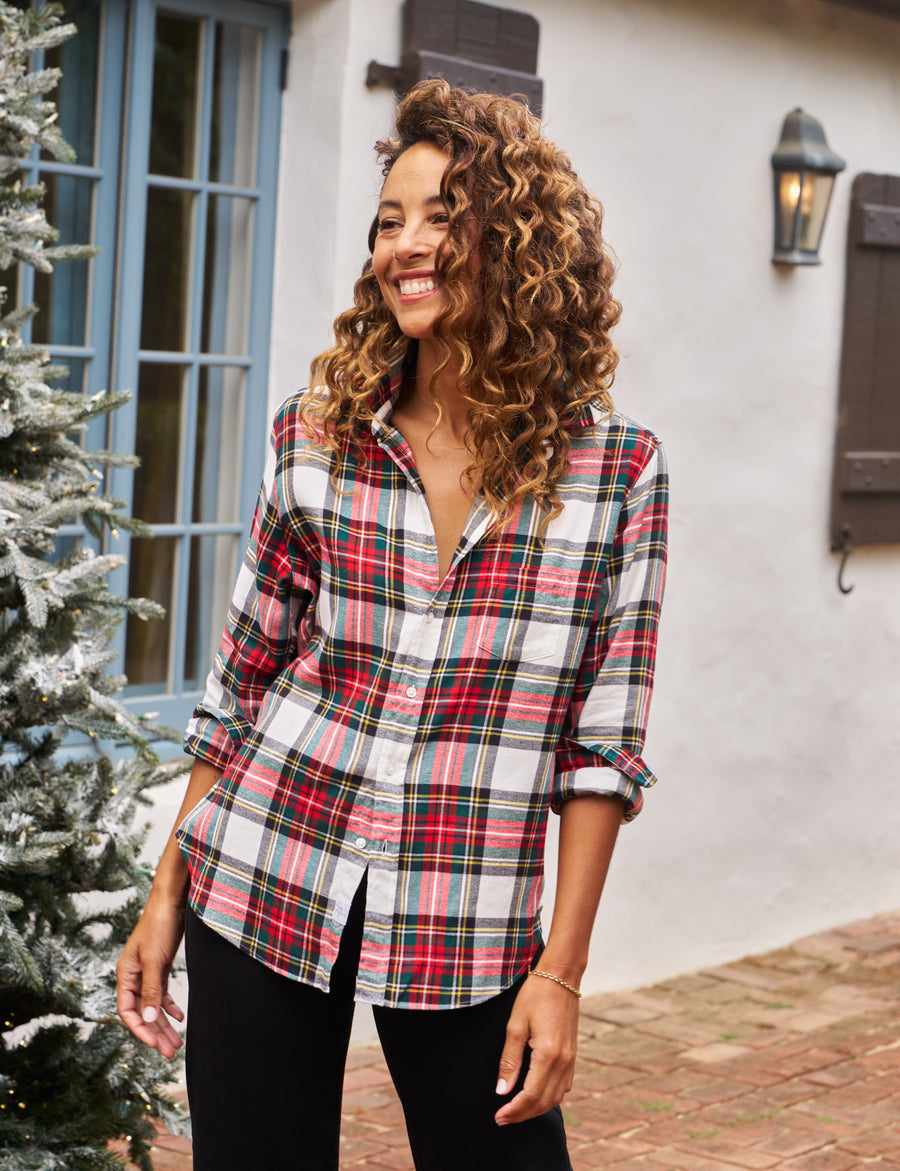 EILEEN White and Red with Green Plaid, Italian Flannel