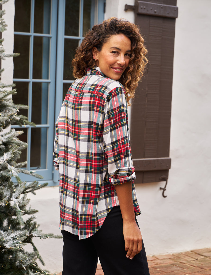 EILEEN White and Red with Green Plaid, Italian Flannel