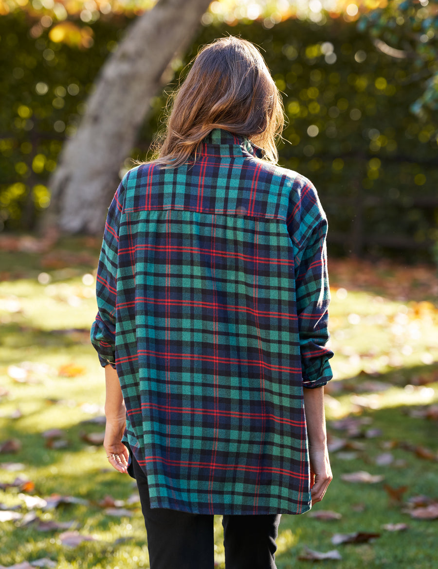 MACKENZIE Navy and Green with Red Plaid, Flannel