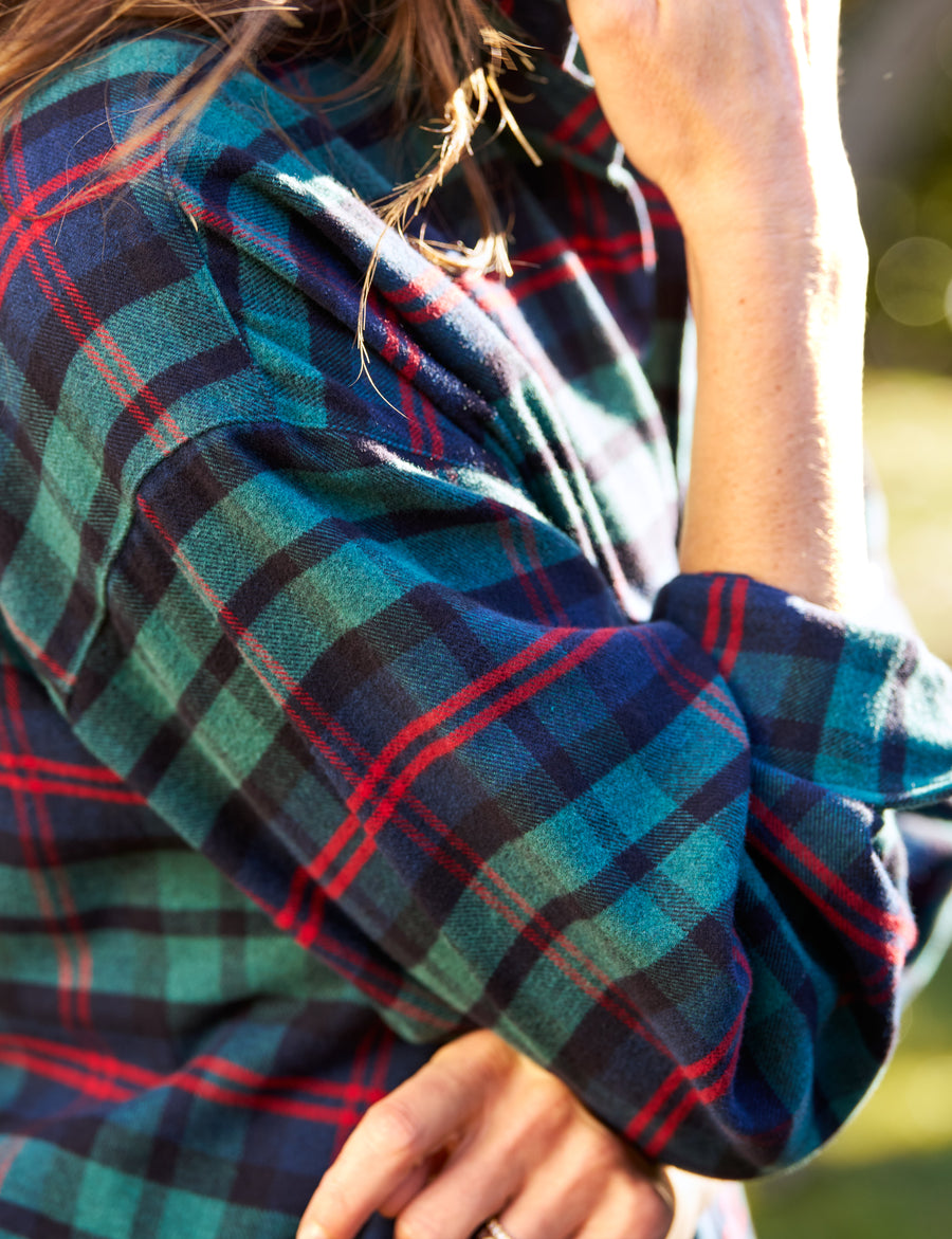 MACKENZIE Navy and Green with Red Plaid, Flannel