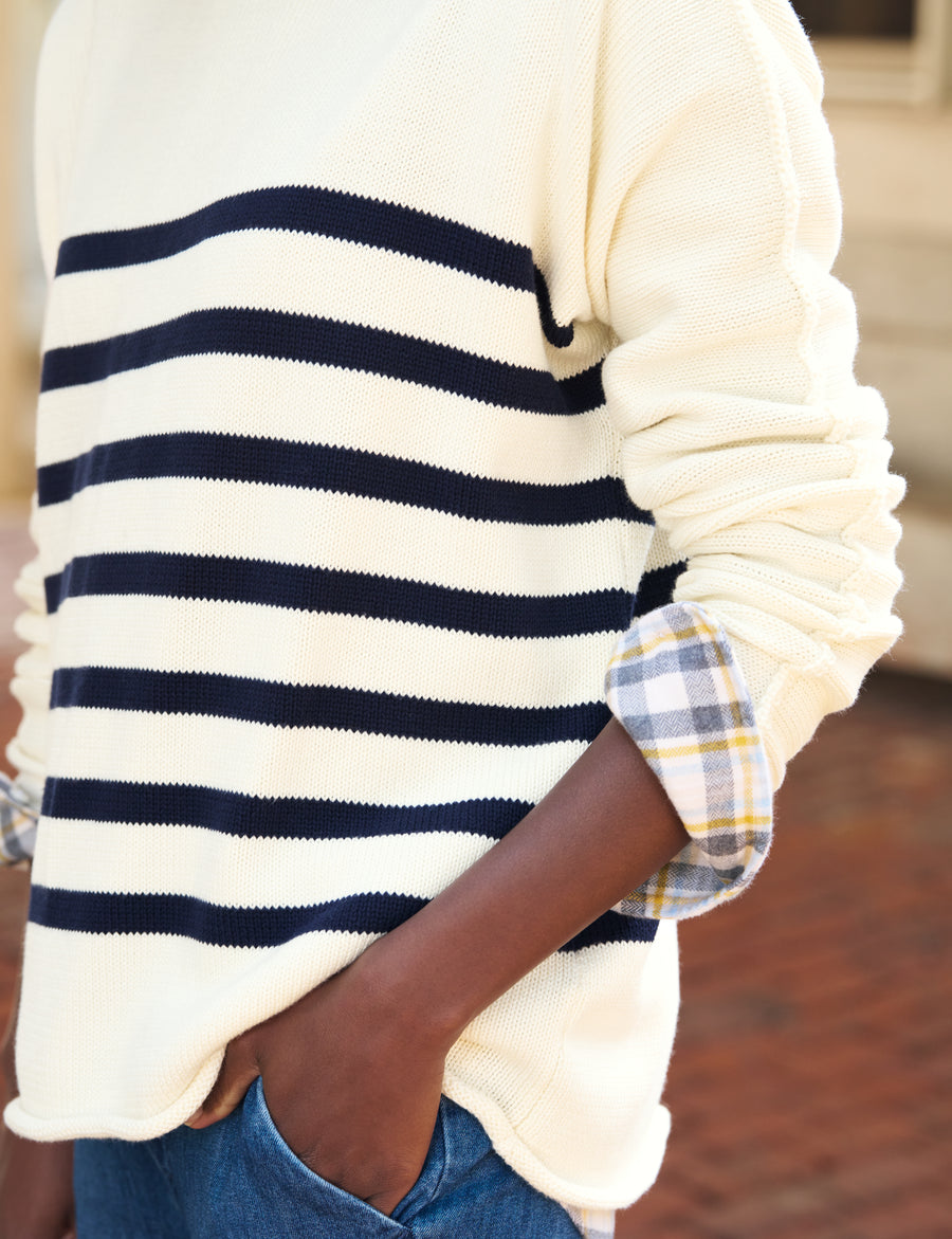 MONTEREY Cream with Navy Stripe, Pure Italian Cotton