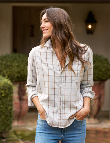 EILEEN Heather Gray with Orange Windowpane, Italian Flannel