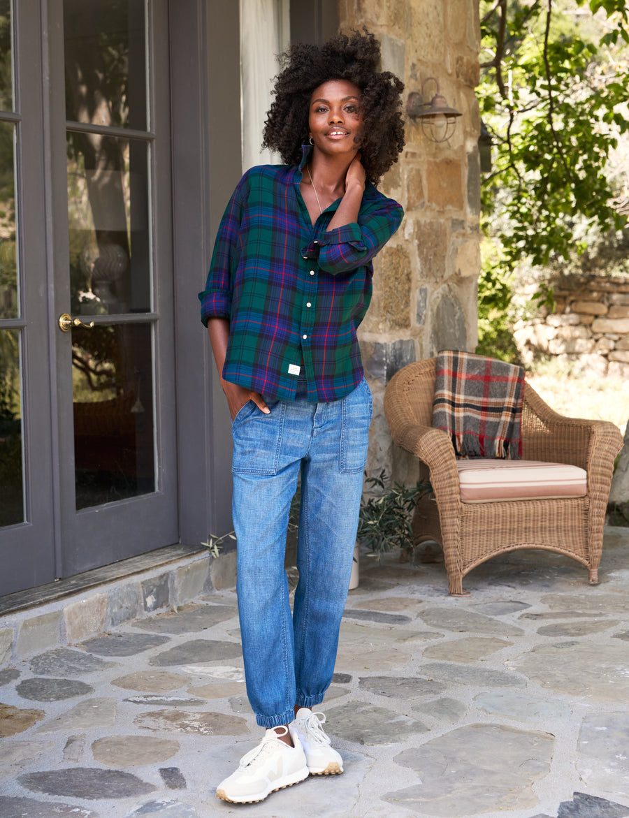 EILEEN Navy and Green with Red Plaid, Italian Flannel