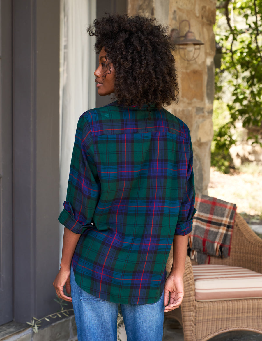 EILEEN Navy and Green with Red Plaid, Italian Flannel