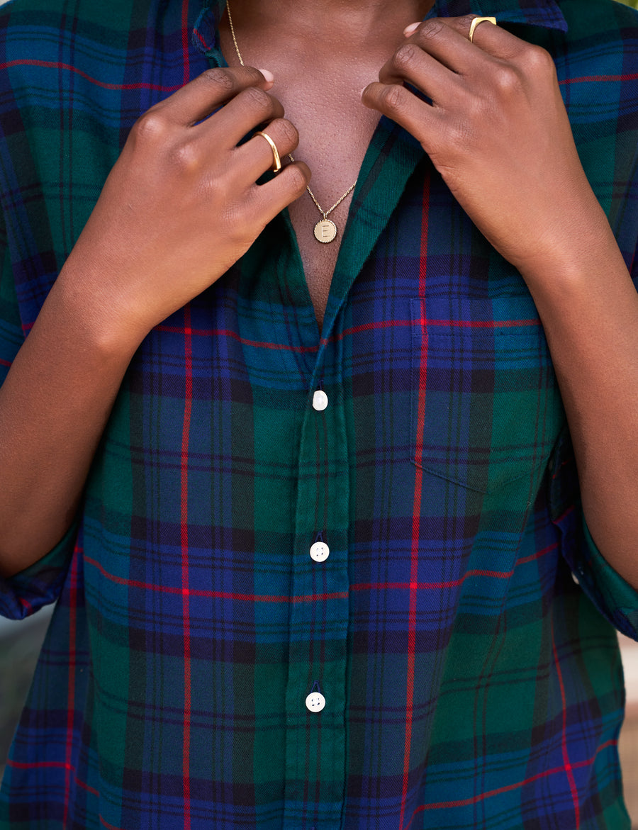 EILEEN Navy and Green with Red Plaid, Italian Flannel