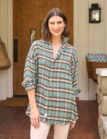 SHIRLEY Green and Sand with Black Plaid, Flannel Linen