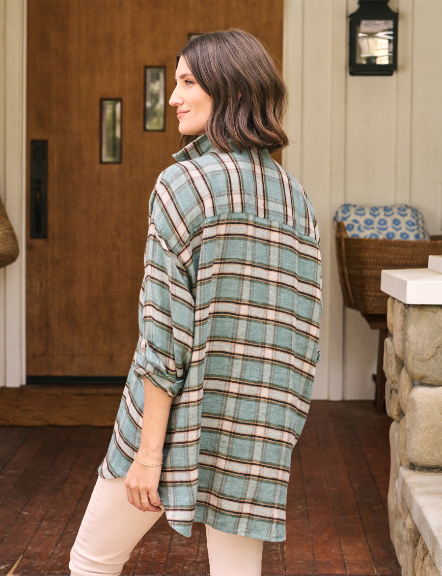 SHIRLEY Green and Sand with Black Plaid, Flannel Linen