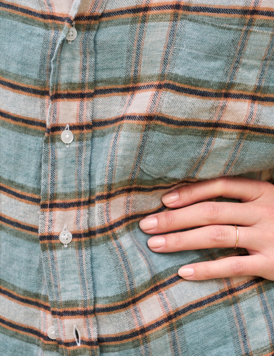 SHIRLEY Green and Sand with Black Plaid, Flannel Linen