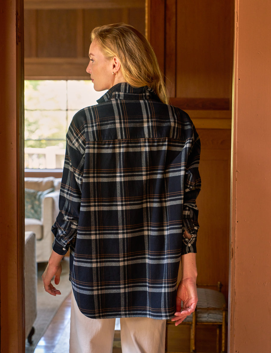 SHIRLEY Black and Gray with Camel Plaid, Italian Flannel