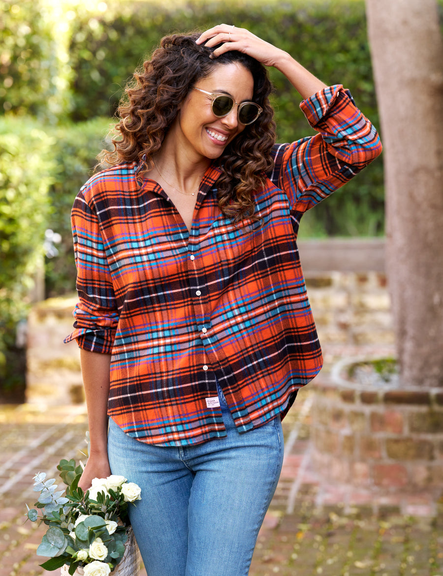 EILEEN Orange and Blue with Black Plaid, Flannel