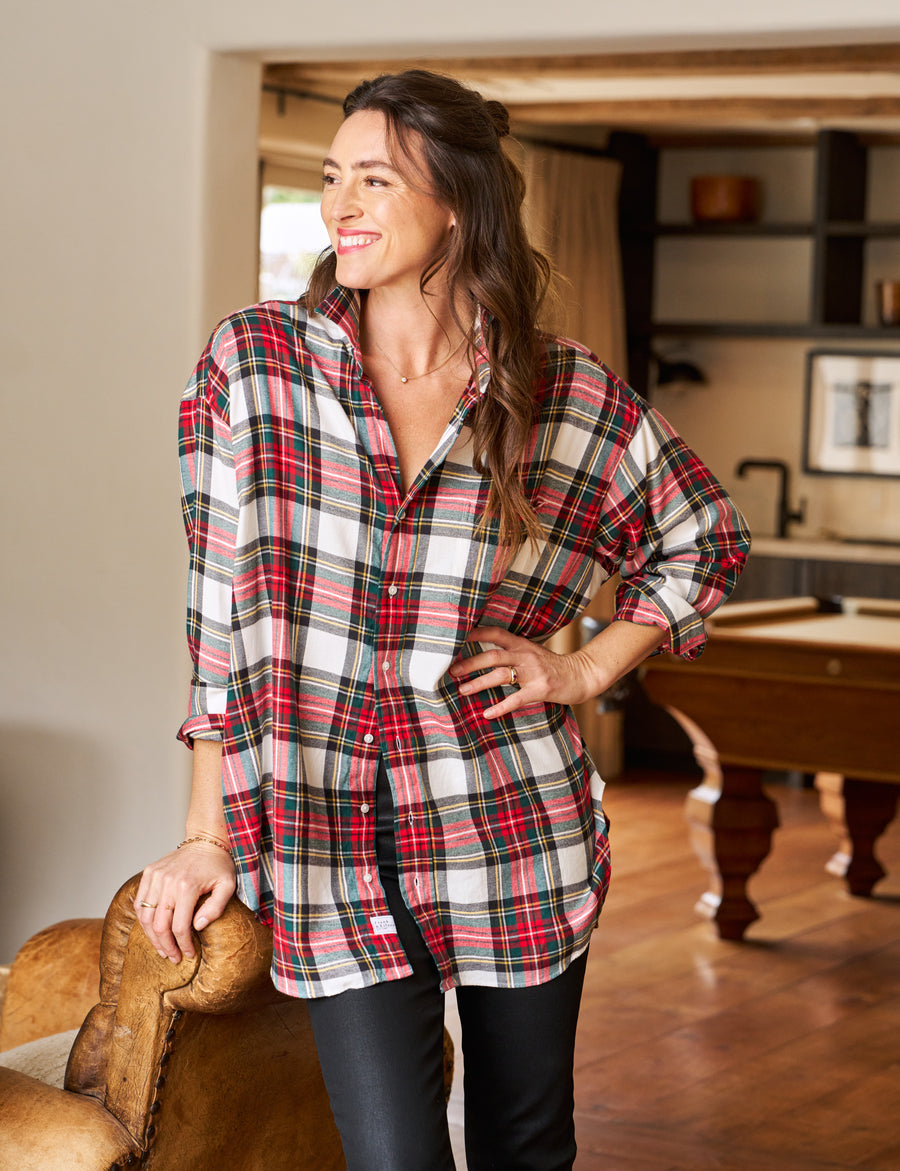 MACKENZIE White and Red with Green Plaid, Italian Flannel