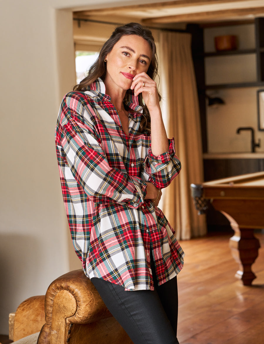 MACKENZIE White and Red with Green Plaid, Italian Flannel