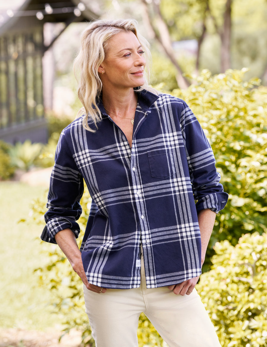 EILEEN Navy and White Plaid, Italian Flannel