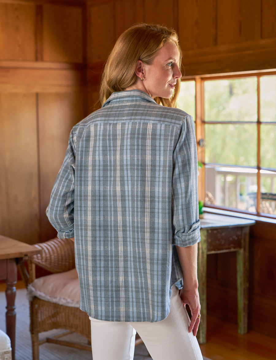 EILEEN Gray and Cream with Blue Plaid, Italian Flannel