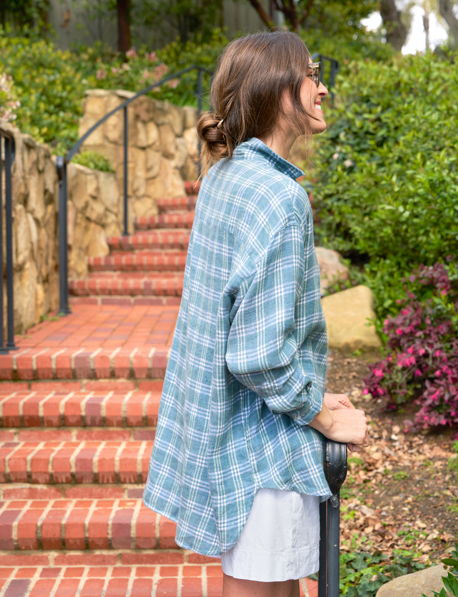 SHIRLEY Green and Blue Plaid, Flannel Linen