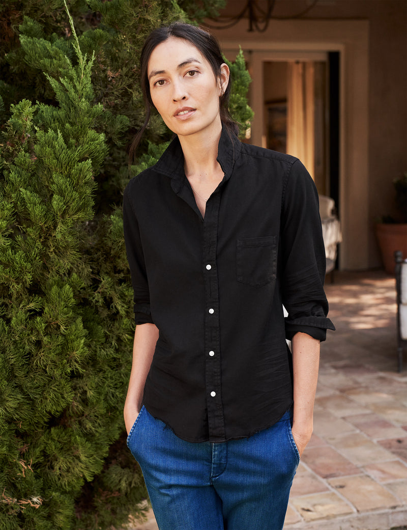 Barry, Tailored Button-Up Shirt, Black Denim | Frank & Eileen