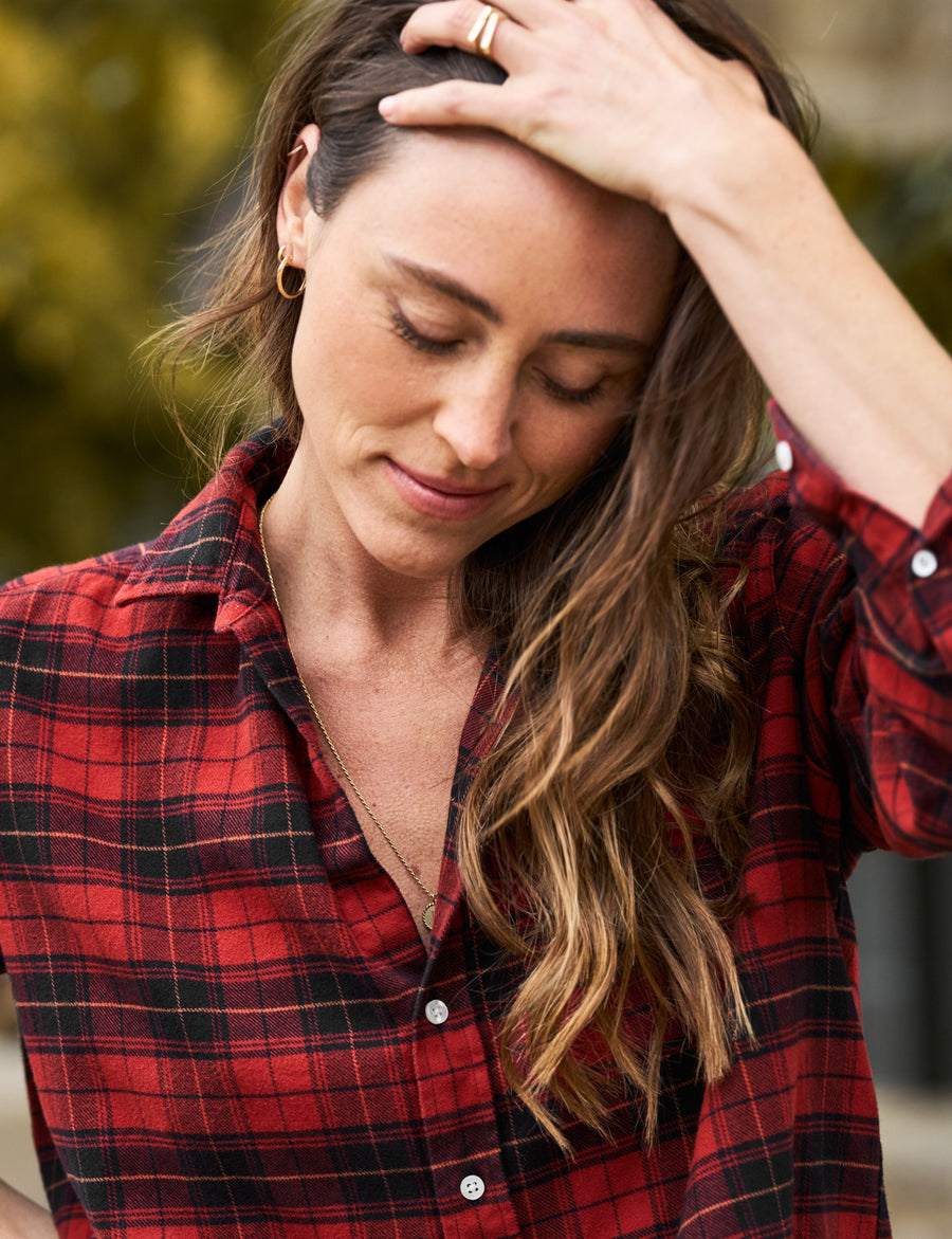 EILEEN Heather Red and Black Plaid, Italian Flannel