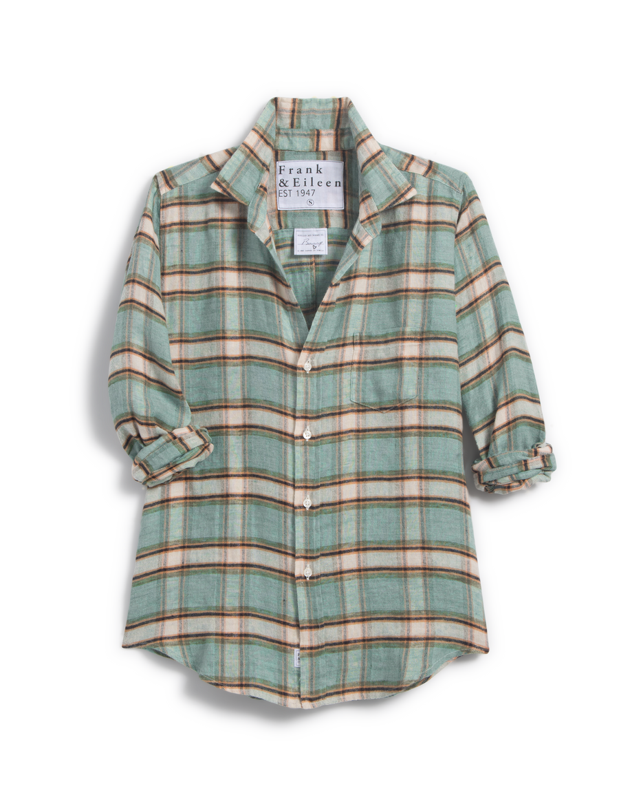 BARRY Green and Sand with Black Plaid, Flannel Linen