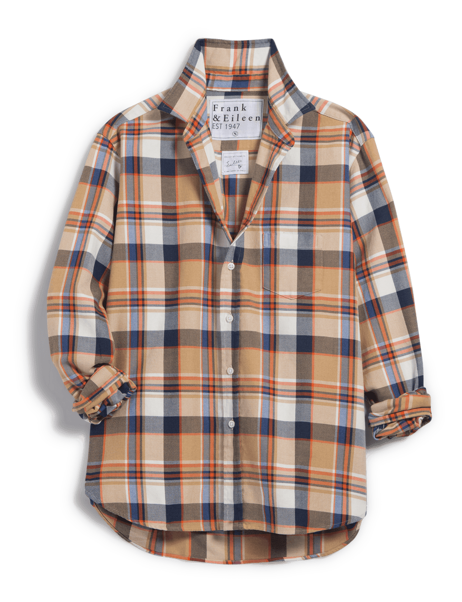 EILEEN Camel and Navy with Orange Plaid, Italian Flannel