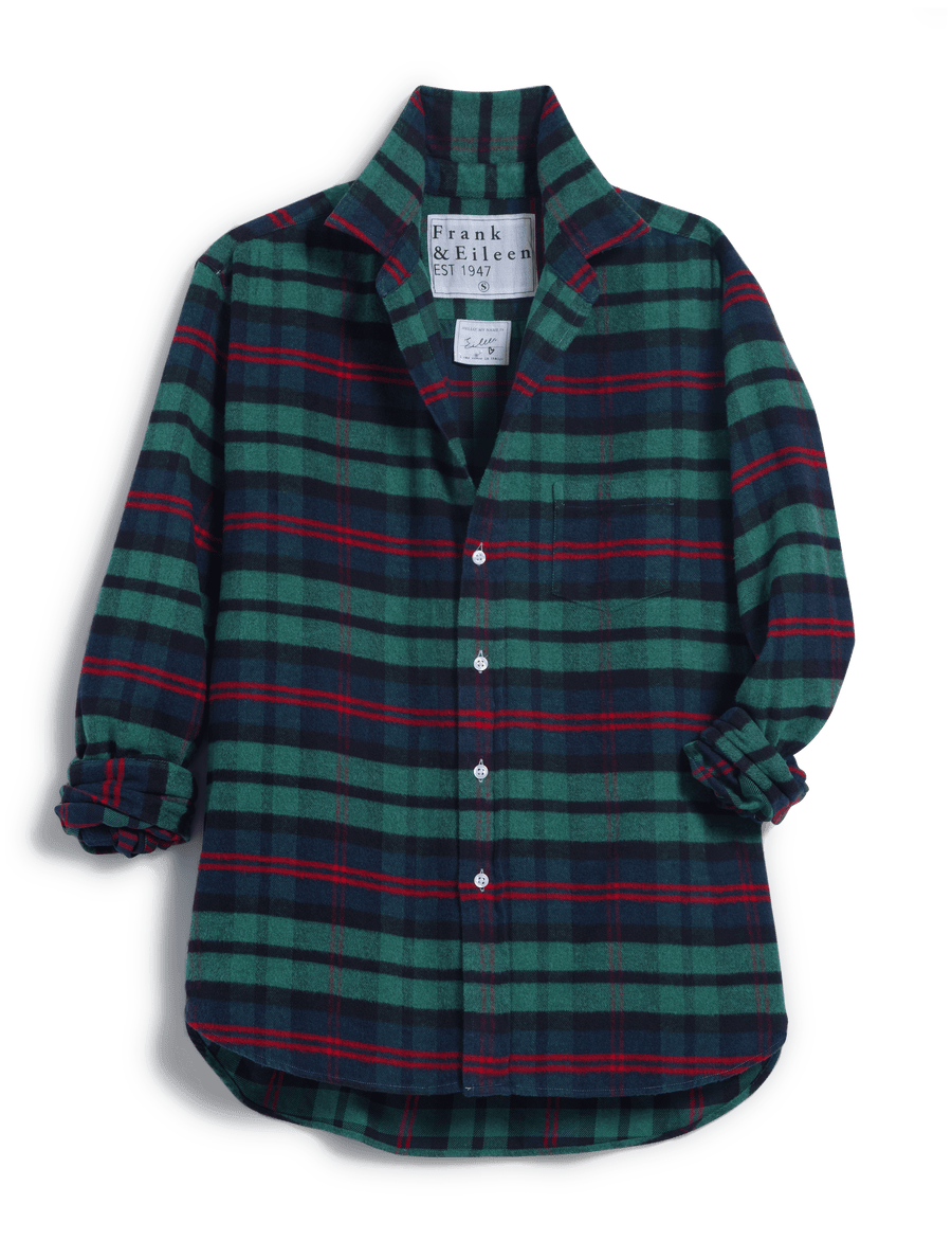 EILEEN Navy and Green with Red Plaid, Italian Flannel