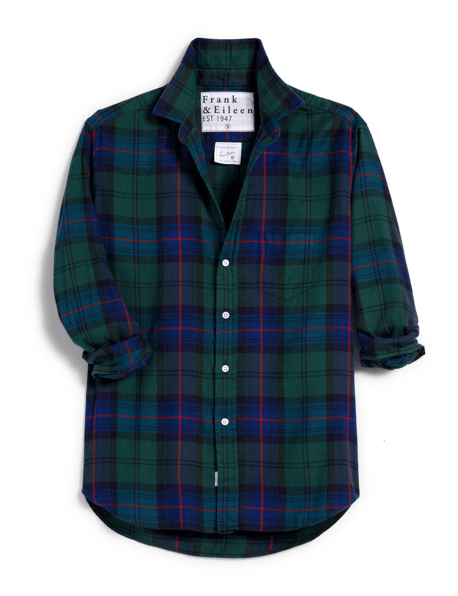 EILEEN Navy and Green with Red Plaid, Italian Flannel