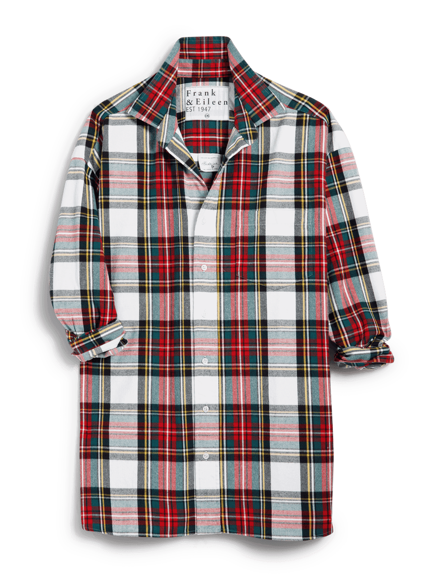 MACKENZIE White and Red with Green Plaid, Italian Flannel