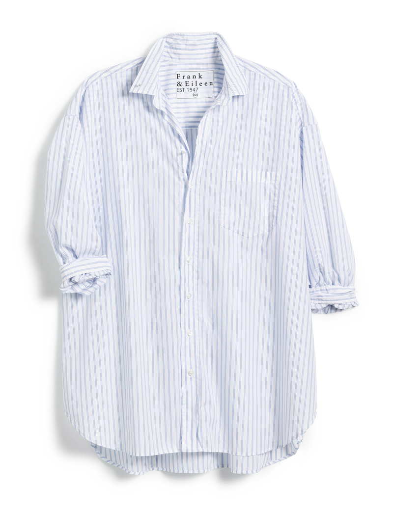 Shirley, Oversized Button-Up Shirt, Blue Stripe – Frank & Eileen