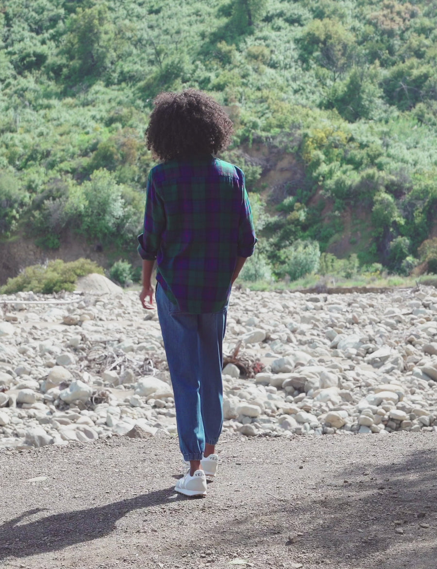 EILEEN Navy and Green with Red Plaid, Italian Flannel