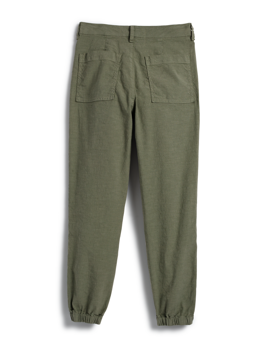 Flat back shot of Army Green Frank & Eileen Jameson Utility Jogger in Italian Performance Linen