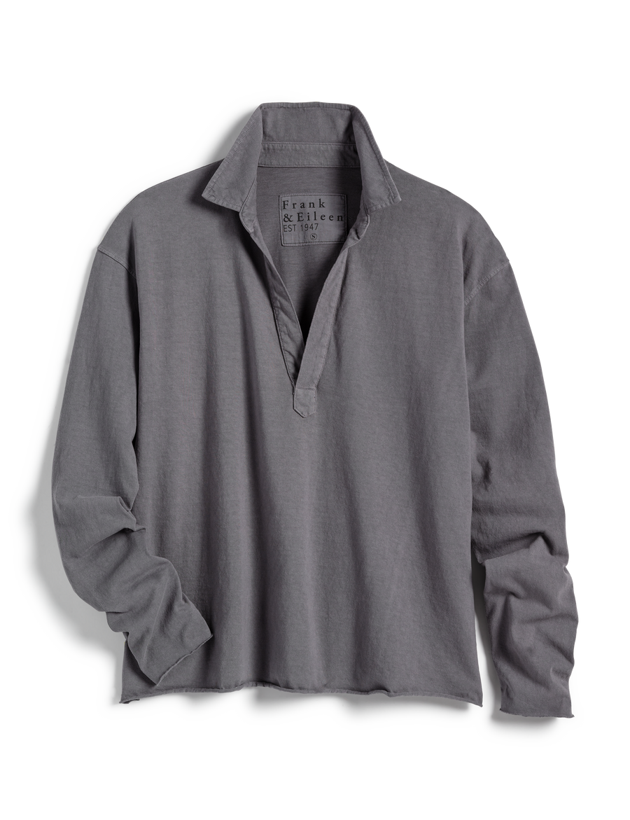 Flat front shot of Elephant Gray Frank & Eileen Patrick Popover Henley in Heritage Jersey