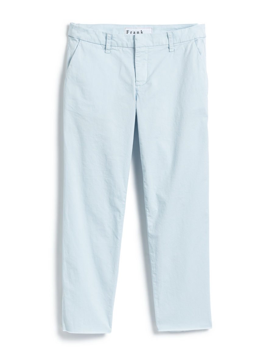 Flat front shot of Cloud Blue Frank & Eileen Wicklow Italian Chino in Italian Performance Twill